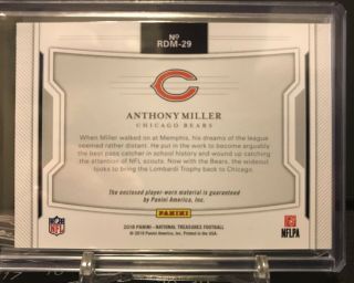 ANTHONY MILLER 2018 NATIONAL TREASURES Rookie DUAL JERSEY PATCH GLOVE /99 BEARS 3