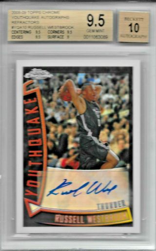 2008 - 09 Topps Chrome Youthquake Russell Westbrook Rc Refractor Auto /30 Bgs 9.  5