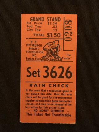 June 1963 Pittsburgh Pirates Forbes Field Ticket Stub Roberto Clemente