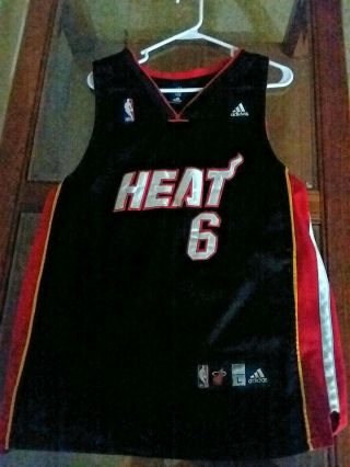 Adidas Nba Lebron James Miami Heat Authentic Stitched Jersey Black Red Sz L