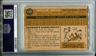 1960 Topps 200 Willie Mays PSA 5 EX San Francisco Giants 2