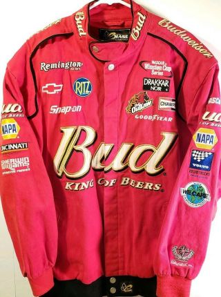 Vintage Chase NASCAR Budweiser Red Cotton Racing Pit Crew Jacket Men ' s Size L 3