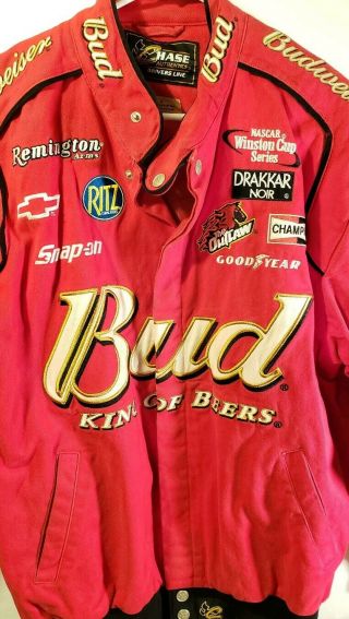 Vintage Chase NASCAR Budweiser Red Cotton Racing Pit Crew Jacket Men ' s Size L 4
