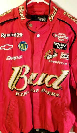 Vintage Chase NASCAR Budweiser Red Cotton Racing Pit Crew Jacket Men ' s Size L 6