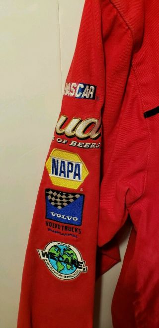 Vintage Chase NASCAR Budweiser Red Cotton Racing Pit Crew Jacket Men ' s Size L 7