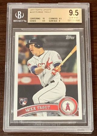 2011 Topps Update Mike Trout Rookie Bgs 9.  5 Gem W/10 Centering Rc Us175