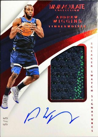 2017 - 18 Panini Immaculate Andrew Wiggins Sneaker Swatch Auto 5/5 Last Number