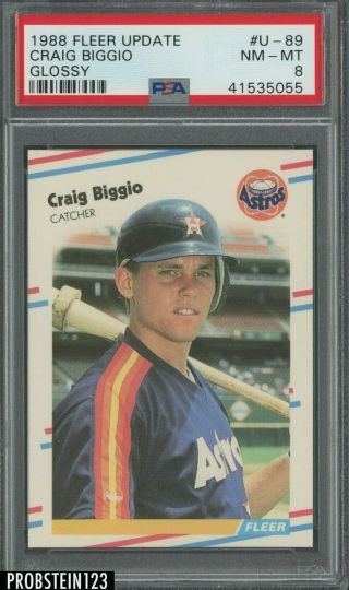 1988 Fleer Update Glossy Craig Biggio Astros Psa 8 Nm - Mt