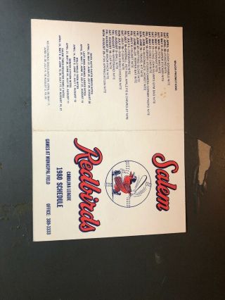 1980 Salem Redbirds Minor League Baseball Pocket Schedule