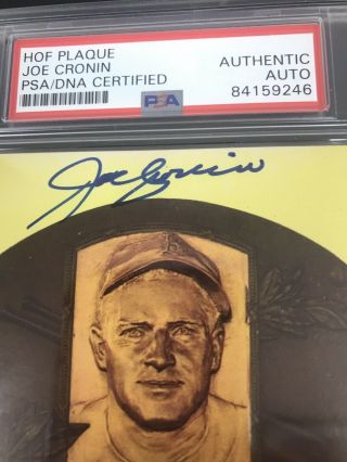 Joe Cronin Signed Plaque Yellow Postcard HOF PSA/DNA Authentic Autograph Grade? 2