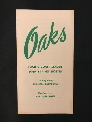 Oakland Oaks 1949 Baseball Spring Training Roster Schedule Billy Martin