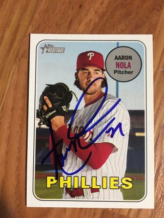 Aaron Nola Signed Autograph Phillies Ace 2018 Heritage Card Stud 