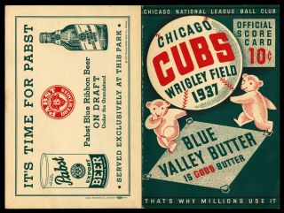 1937 Chicago Cubs Vs York Giants Scorecard " Mel Ott " Nm