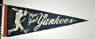 1960’s York Yankees Vintage Blue Felt Baseball Pennant 11.  5 X 29