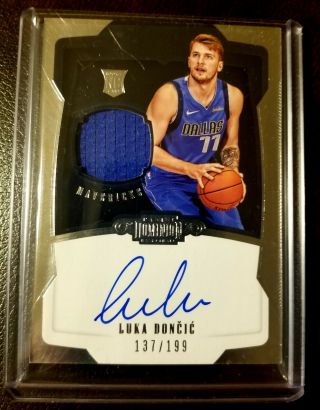 18 - 19 Panini Dominion Luka Doncic Rookie Auto Patch Hard Signed /199 Roy Mavs