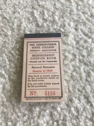 1940 Penn State College Athletic Association Membership Coupon Book 2nd Semester