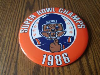 Large 6 " Chicago Bears 1986 Bowl Champs Pinback Button