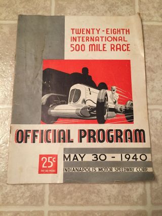 Vintage 1940 Authentic 28th Indianapolis Indy 500 Race Program With Lap Sheet