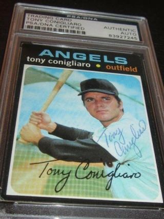 Tony Conigliaro Boston Red Sox Baseball Autographed 1971 Topps Card Psa Slab