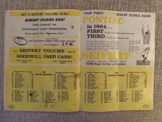 1964 Boston PATRIOTS at Denver BRONCOS AFL Football PROGRAM - Capelletti Record 2
