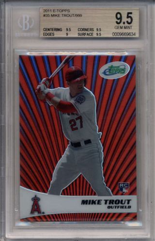 Mike Trout 2011 E - Topps Etopps 35 Bgs 9.  5 Gem Rookie Rc 311/999 Fd6381