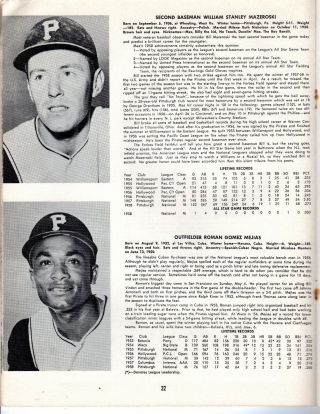 1959 Baseball Yearbook Pittsburgh Pirates,  Roberto Clemente,  Ted Kluszewski GOOD 2