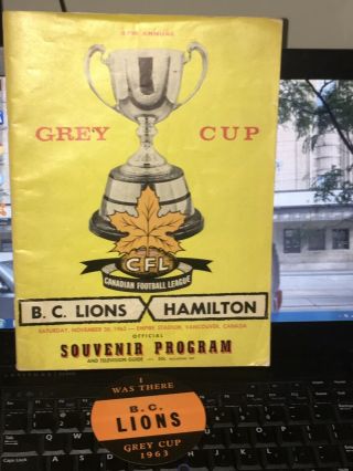 Cfl Football 1963 Bc Lions Vs Hamilton Ticats Grey Cup Program & Bonus Sticker