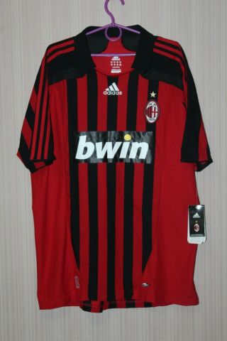 Ac Milan 2007 2008 Bnwt Red Black Home Adidas Shirt Jersey Maglia Size Xl