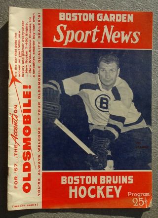 December 8,  1956 Boston Bruins Program (vs Detroit Red Wings) Sawchuk Howe Bucyk