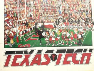 Vtg John Holladay Framed Poster Print Texas Tech University Red Raider Football 2