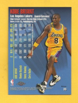 KOBE BRYANT 1997 - 98 Topps Chrome Destiny Refractor D5 Los Angeles Lakers 2