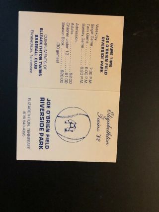 1982 Elizabethton Twins Minor League Baseball Pocket Schedule Card