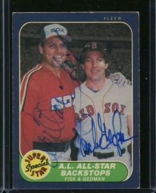 1986 Fleer 643 Carlton Fisk & Rich Gedman Autographed Signed Red Sox Card