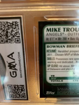 2011 Bowman Chrome Mike Trout Purple Refractor 101 GMA GEM MT 10 7