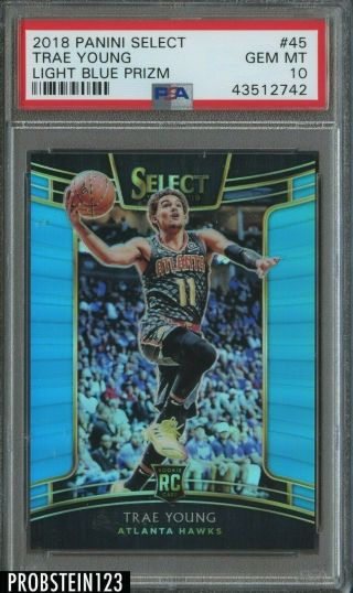 2018 - 19 Select Light Blue Prizm 45 Trae Young Hawks Rc Rookie 288/299 Psa 10