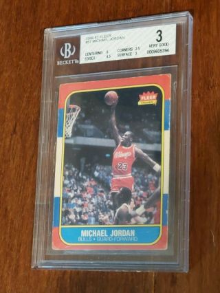 1986 Fleer Michael Jordan Rookie Card Beckett Bgs 3 Very Good 57