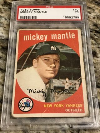 1959 Topps 10 Mickey Mantle York Yankees Hof Psa 1