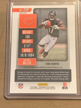 2018 Contenders Optic Prizm Rookie Ticket Anthony Miller RC AUTO Bears 2