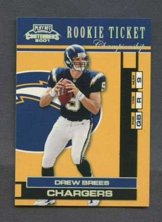 2001 Contenders Championship Rookie Ticket Drew Brees Chargers Rc Rookie /100