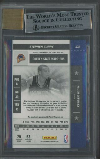 2009 - 10 Playoff Contenders Rookie Ticket Stephen Curry RC AUTO Warriors BGS 9 2