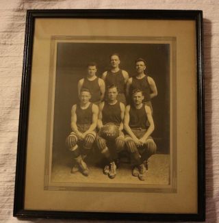 Vintage 1921 Framed Mens Basketball Team Picture,  Newport 5 Champs 