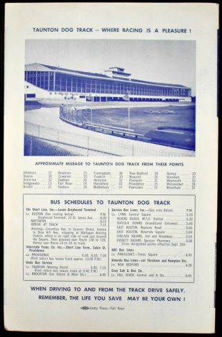 1966 Opening Night Taunton Dog Track American Greyhound Derby Program 2