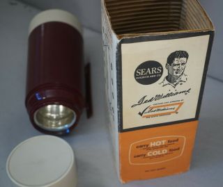 SCARCE 1960 ' S TED WILLIAMS RED SOX BASEBALL SEARS ENDORSED THERMOS IN PACKAGING 5