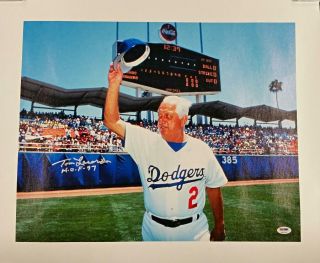 Tommy Lasorda Signed " H.  O.  F.  97 " 16x20 Canvas Photo Dodgers Auto W/ Psa/dna