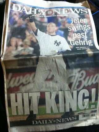Derek Jeter Yankees Hits Record Daily News Newspaper Lou Gehrig Record Breaker
