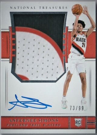 2018 - 19 Anfernee Simons National Treasures Rookie Patch Auto 73/99 Autograph Rpa