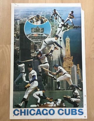 Rare 1969 Chicago Cubs Poster Ron Santo Ernie Banks Billy Williams Vtg
