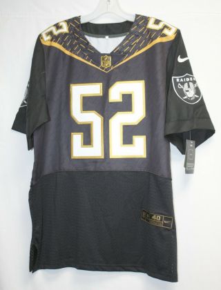 Oakland Raiders Khalil Mack 52 Nike On Field Black Embroidered Jersey Size 40