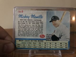 1962 Post Cereal Mickey Mantle Baseball Card 5 York Yankees Blank Back