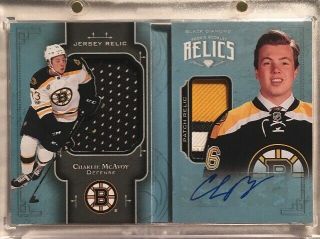 17/18 Black Diamond Rookie Booklet Relics Auto Patch Charlie Mcavoy /99 Bruins
